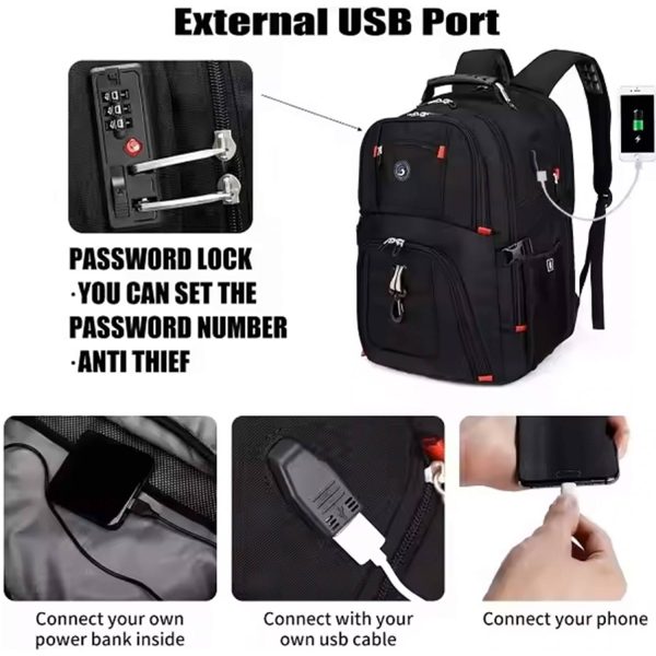 50L PVC Large Capacity Travel Backpack w/ USB Port