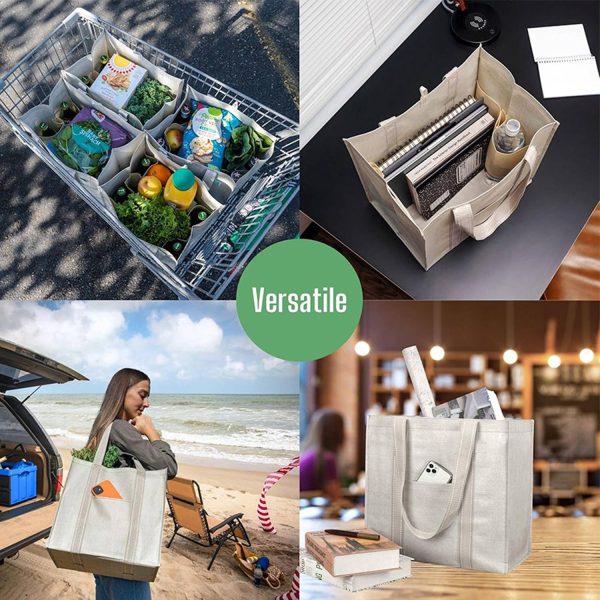 4-Pocket Heavy Duty Oxford Grocery Tote Bag w/ Hard Base
