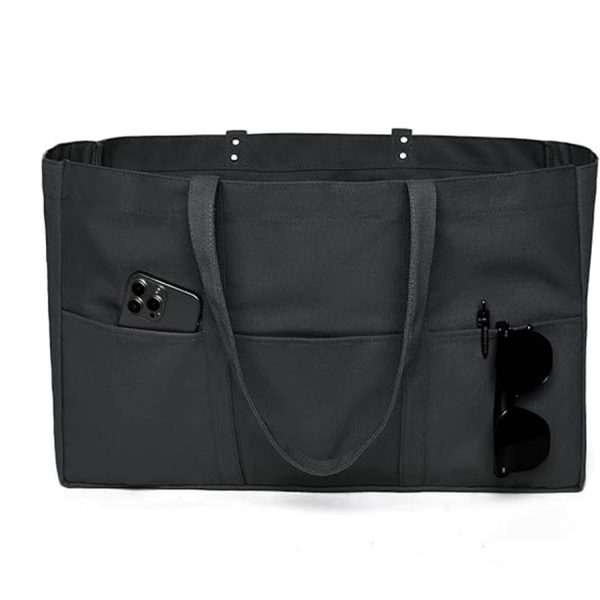 Large Capacity Canvas Tote Bag w/ Pocket for Work Travel