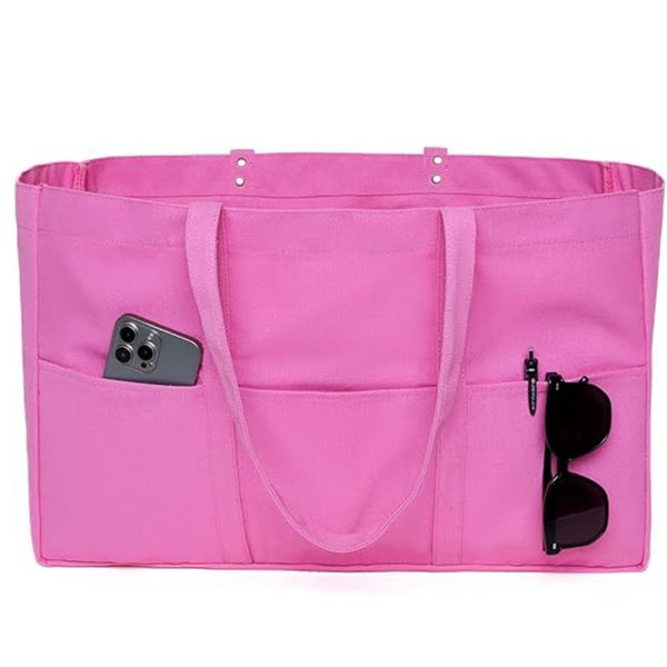 Large Capacity Canvas Tote Bag w/ Pocket for Work Travel