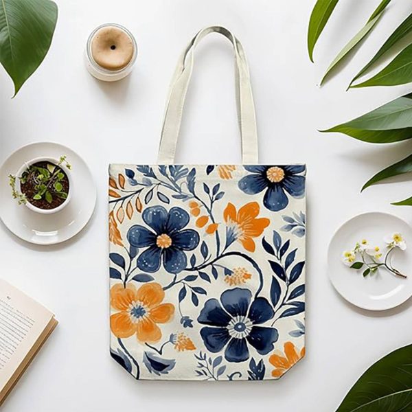 Women's Zippered Canvas Tote Bag w/ Strap for Shopping