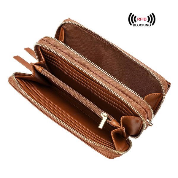 Women Portable RFID PU Leather Crossbody Wallet