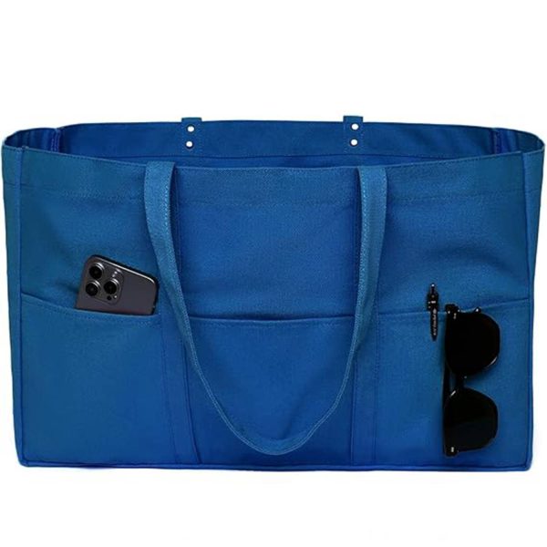 Large Capacity Canvas Tote Bag w/ Pocket for Work Travel
