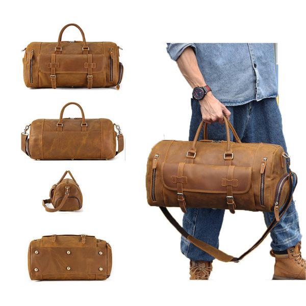 Vintage Leather Travel Duffle Luggage Bag