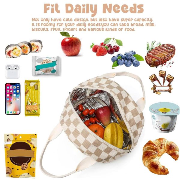 10L Plaid Corduroy Lunch Cooler Bag for Travel Picnic
