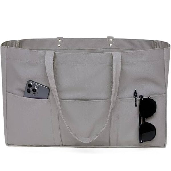 Large Capacity Canvas Tote Bag w/ Pocket for Work Travel