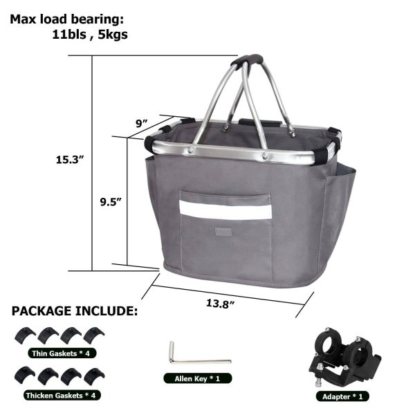 Foldable Detachable Oxford Bicycle Basket w/ Aluminum Handle