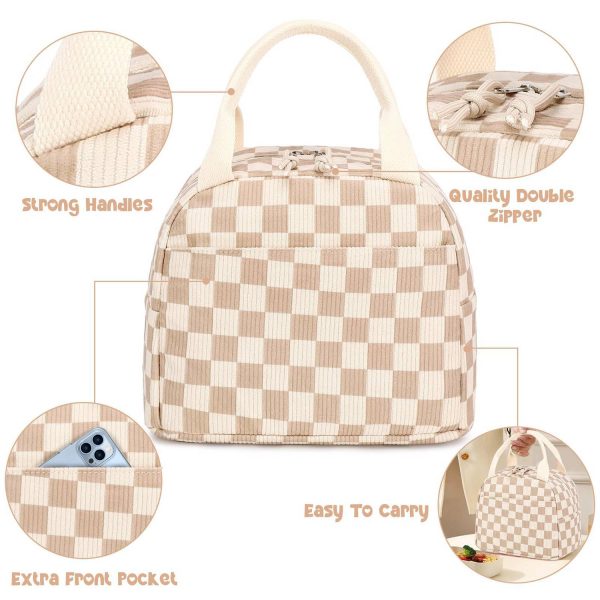 10L Plaid Corduroy Lunch Cooler Bag for Travel Picnic