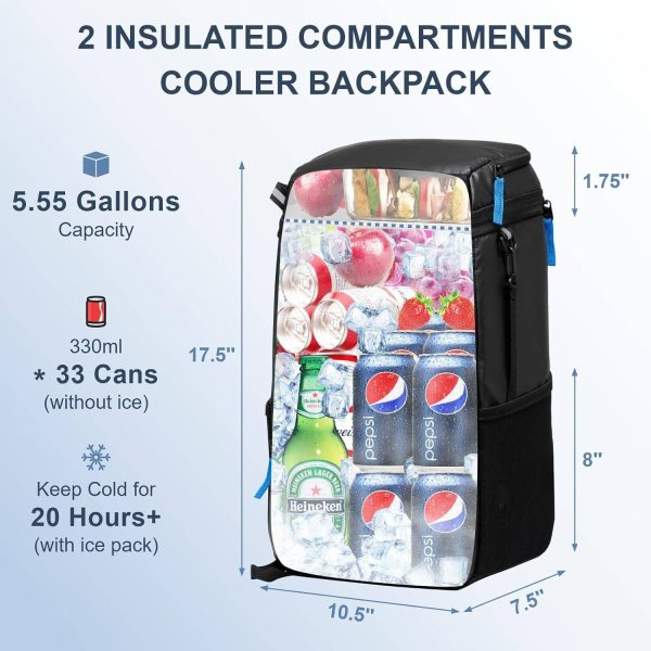 23L Multi-Pocket Nylon Cooler Backpack w/Compartment