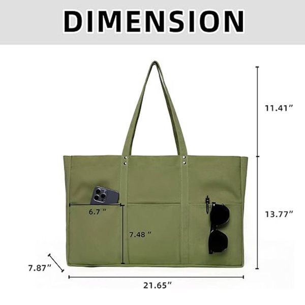 Large Capacity Canvas Tote Bag w/ Pocket for Work Travel