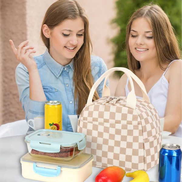 10L Plaid Corduroy Lunch Cooler Bag for Travel Picnic