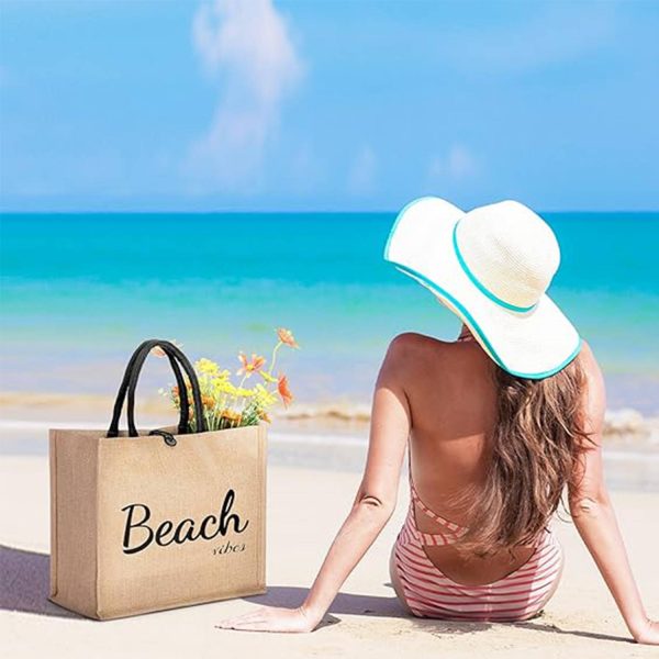 Spacious Linen Cotton Beach Tote Bag w/ Wallet