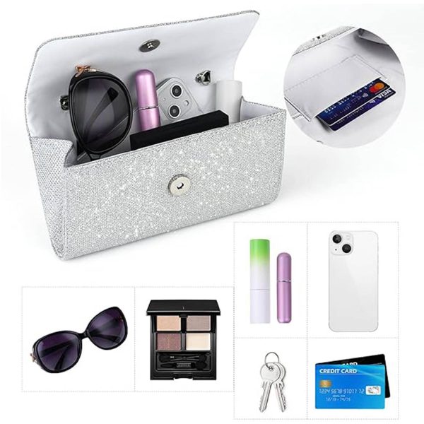 Women's Glitter Clutch Purse with Chain for Wedding & Party