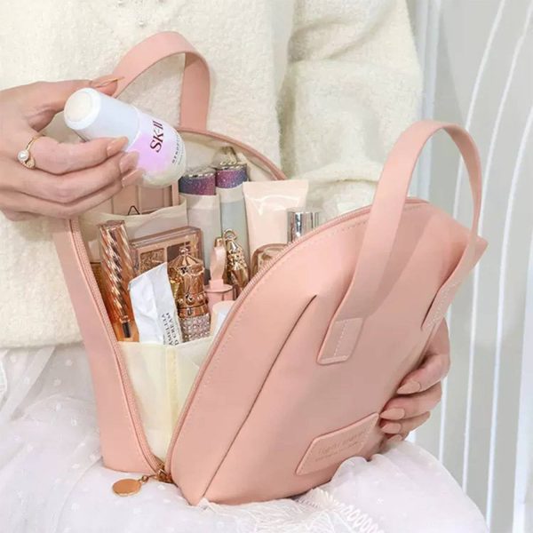 Portable PU Leather Cosmetic Bag – Large Capacity