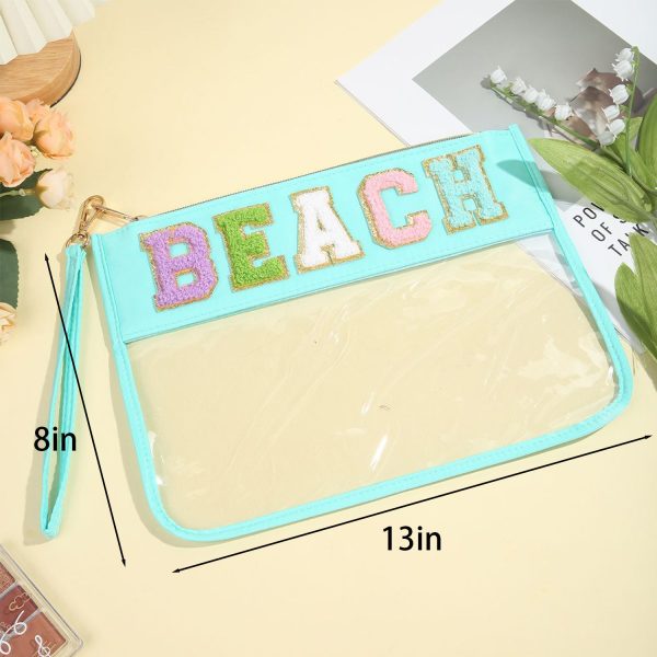 Waterproof Chenille Letter Clear PVC Cosmetic Bag