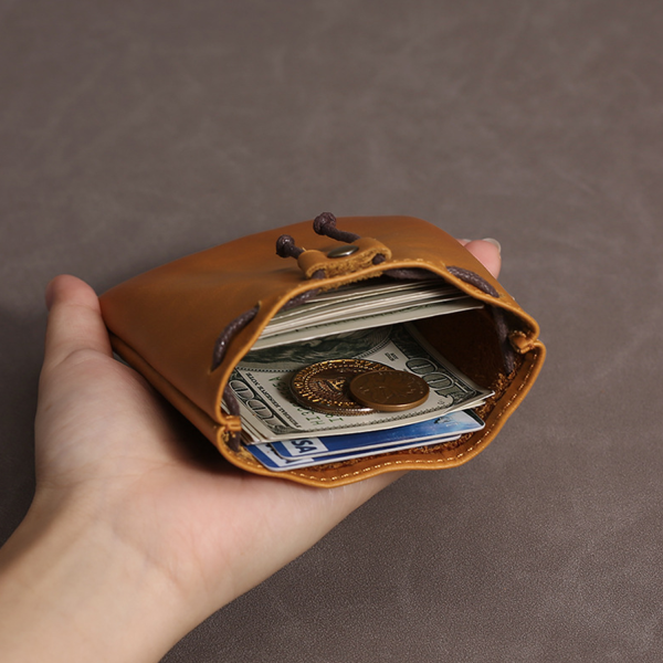Genuine leather drawstring coin purse