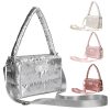 Zipper Top Cotton Quilted Puffer Crossbody Tote Bag