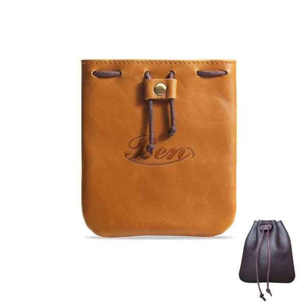 Genuine leather drawstring coin purse