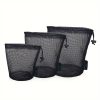 Large-capacity black nylon mesh drawstring storage bag