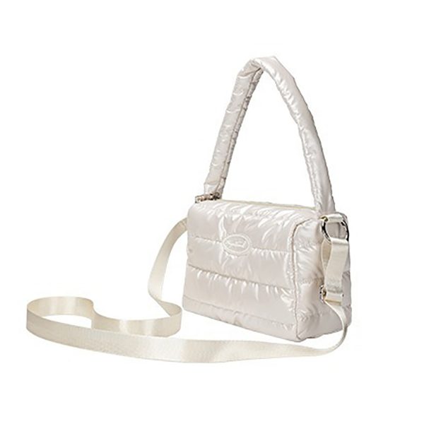 Zipper Top Cotton Quilted Puffer Crossbody Tote Bag