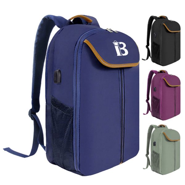 Double Zipper Nylon Backpack w/ USB Port