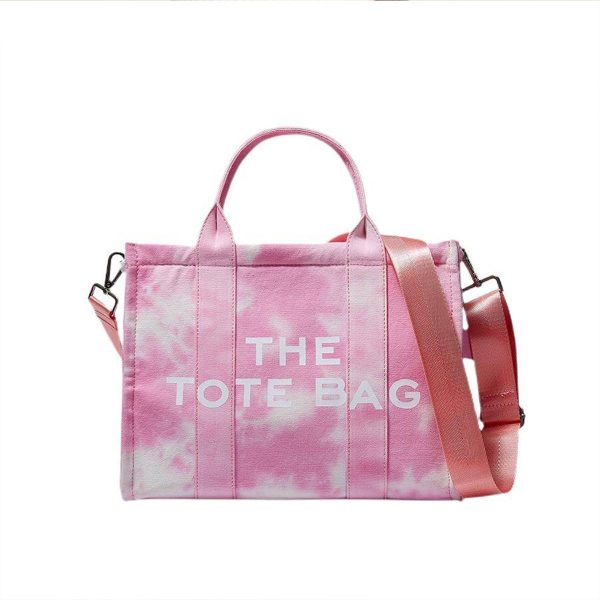 Dyed And Printed Canvas Tote Bag With Zipper Pocket