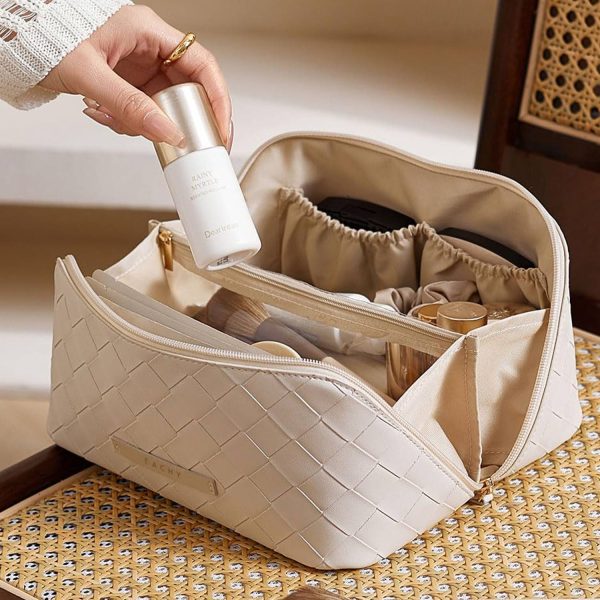Large Capacity PU Leather Travel Cosmetic Bag w/ Compartment
