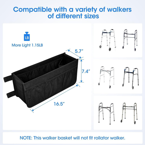 Foldable Oxford Walker Storage Bag w/ Mesh Pockets