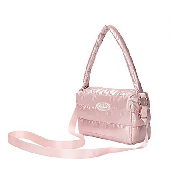 Zipper Top Cotton Quilted Puffer Crossbody Tote Bag