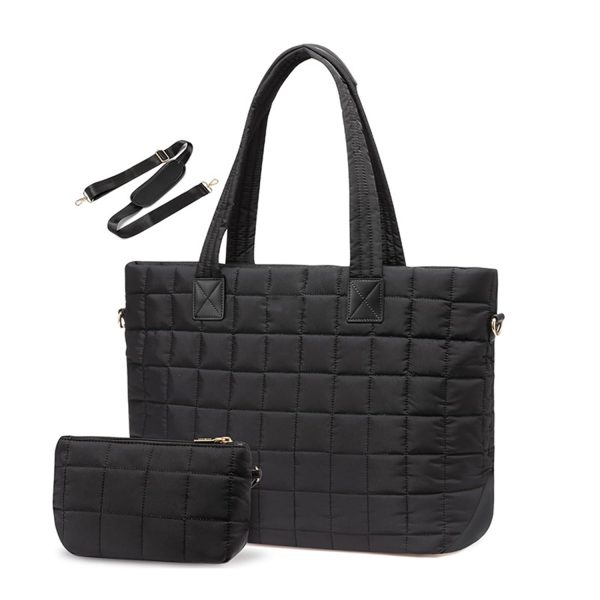 Quilted Nylon Crossbody Tote Bag w/ Mini Pouch