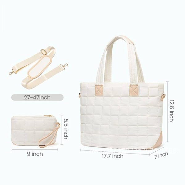 Quilted Nylon Crossbody Tote Bag w/ Mini Pouch