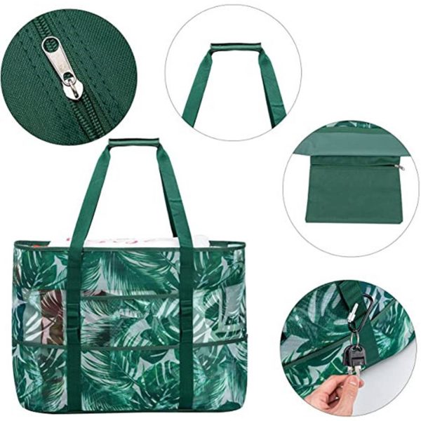 Large Mesh Nylon Beach Tote Bag w/ Pockets for Travel