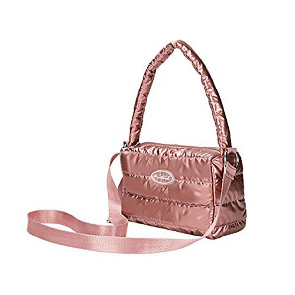 Zipper Top Cotton Quilted Puffer Crossbody Tote Bag