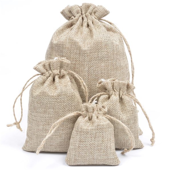 Medium Natural Burlap Pouches Jute Drawstring Bags 5" X 7"