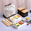 Double Plastic Lunch Box With Bamboo Cover