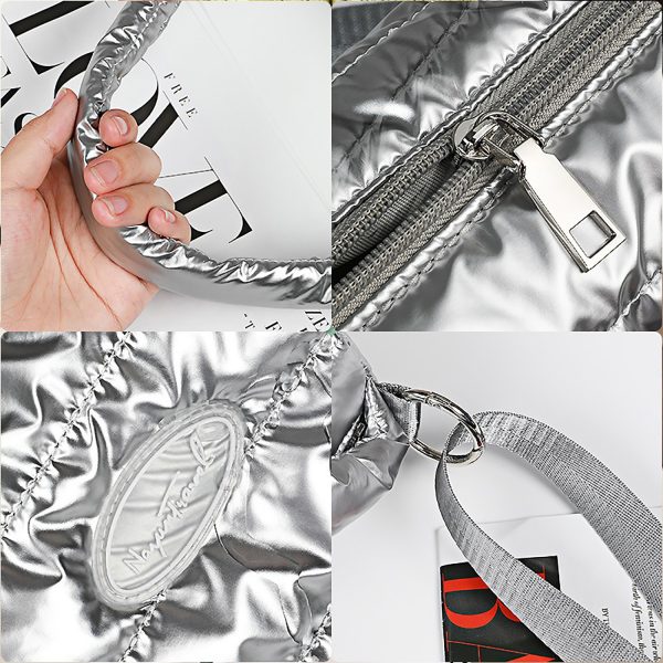 Zipper Top Cotton Quilted Puffer Crossbody Tote Bag