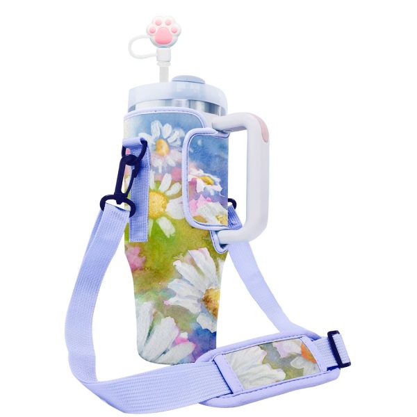 Neoprene water cup cover with adjustable shoulder strap