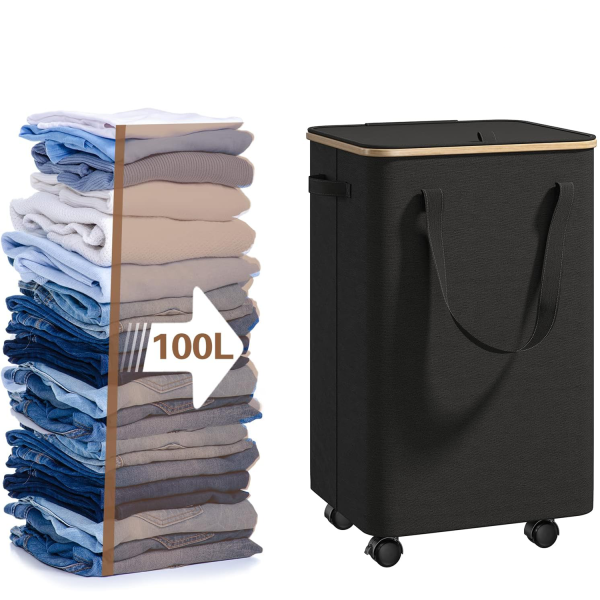 100L Oxford Laundry Basket with Wheels Lid