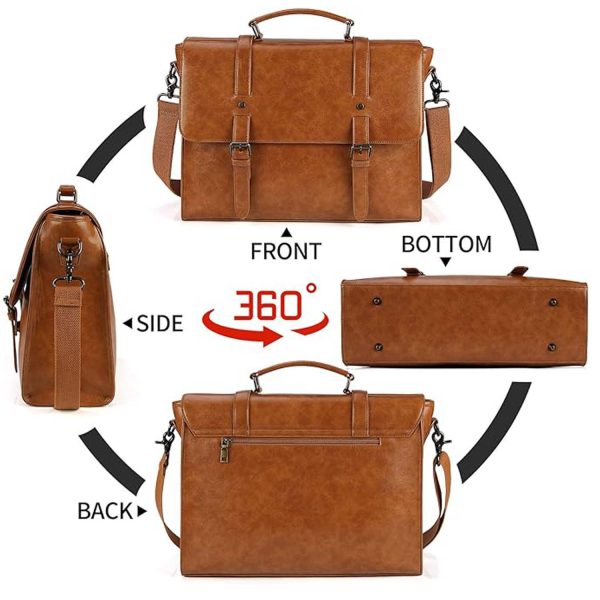PU Leather Laptop Briefcase Messenger Crossbody Bag