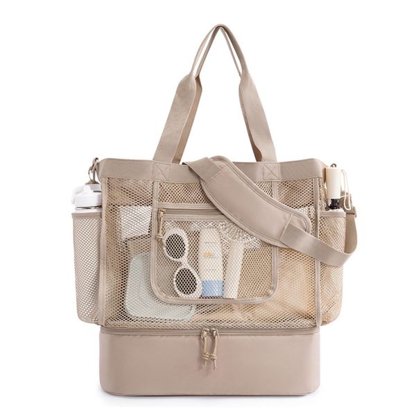 14L Cooler Compartment Nylon Mesh Beach Tote Bag