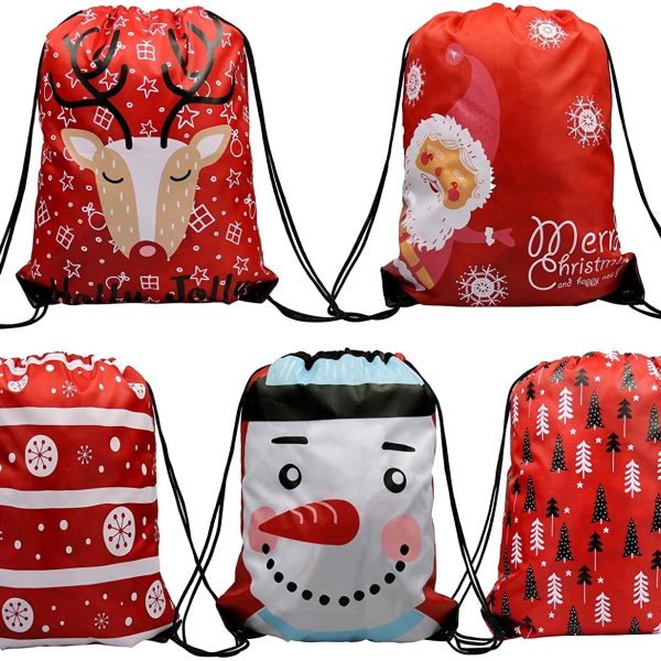 210D Christmas Drawstring Backpacks