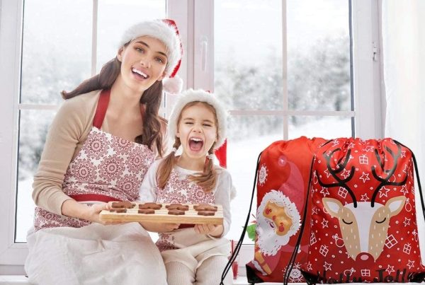 210D Christmas Drawstring Backpacks