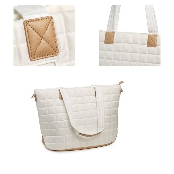 Quilted Nylon Crossbody Tote Bag w/ Mini Pouch