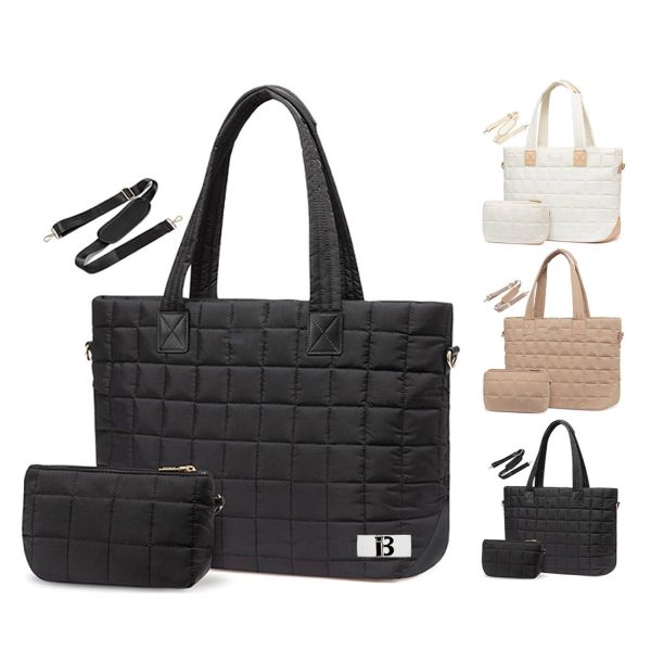 Quilted Nylon Crossbody Tote Bag w/ Mini Pouch