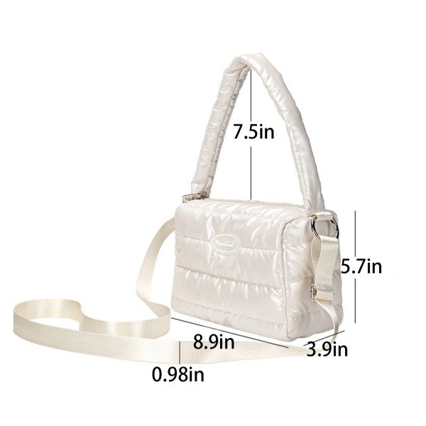 Zipper Top Cotton Quilted Puffer Crossbody Tote Bag
