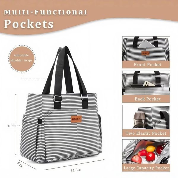 9L Oxford Insulated Cooler Lunch Bag w/ Pockets for Office
