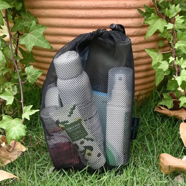 Large-capacity black nylon mesh drawstring storage bag
