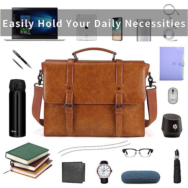 PU Leather Laptop Briefcase Messenger Crossbody Bag