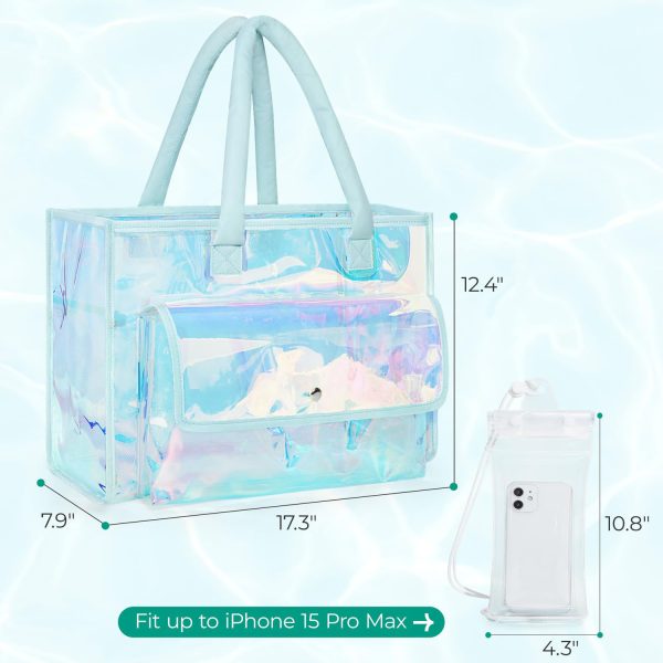 Holographic PVC Waterproof Beach Tote Bag w/ Phone Pouch