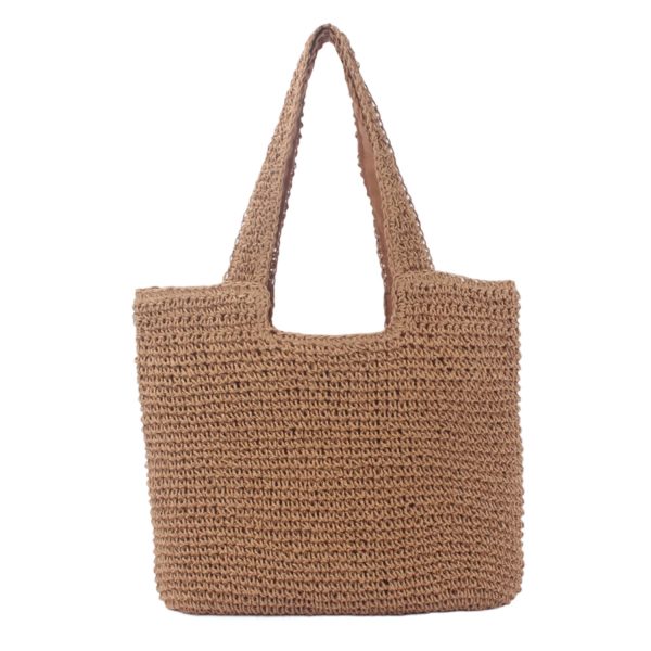 Handwoven Paper Rope Beach Tote Bag w/ Polyester Lining